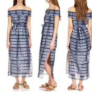 NWT Michael Kors Women's Striped Off-Shoulder Chambray Maxi Dress